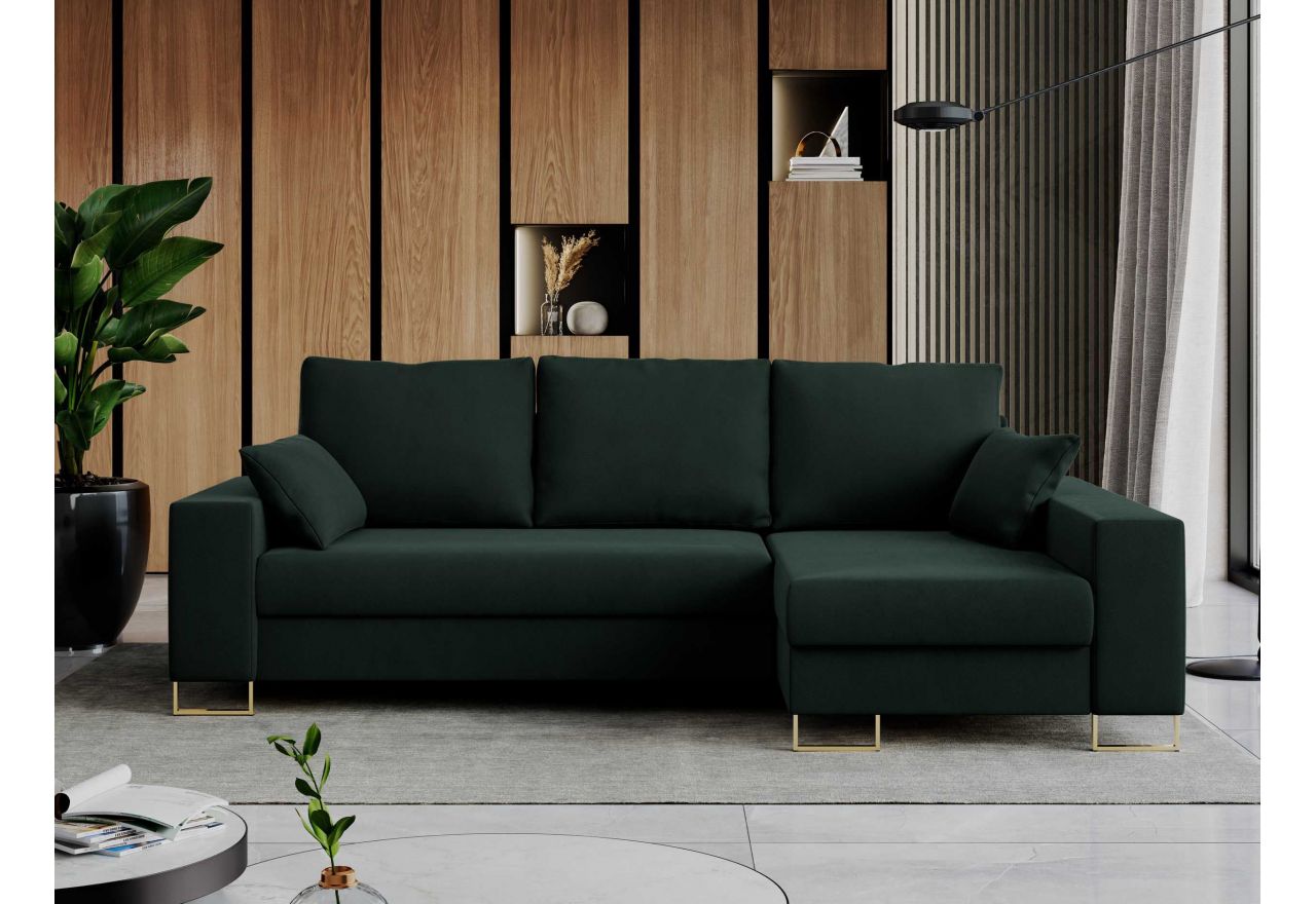 Narożnik DORIAN L - uniwersalny - zielony, welwet