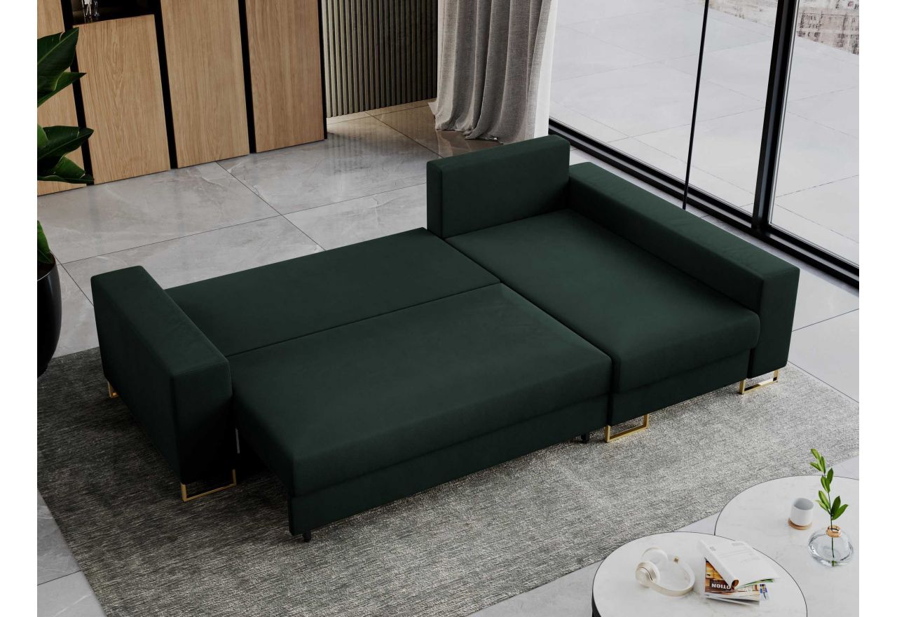 Narożnik DORIAN L - uniwersalny - zielony, welwet