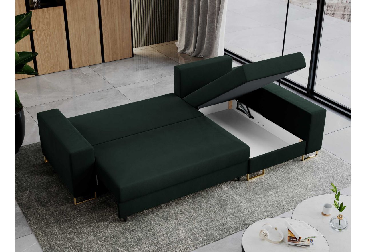 Narożnik DORIAN L - uniwersalny - zielony, welwet