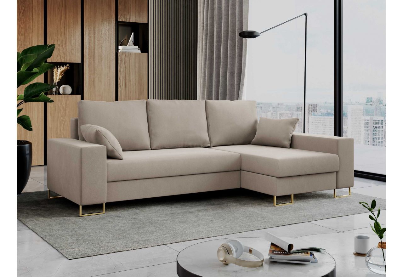 Narożnik DORIAN L - uniwersalny - beżowy, welwet