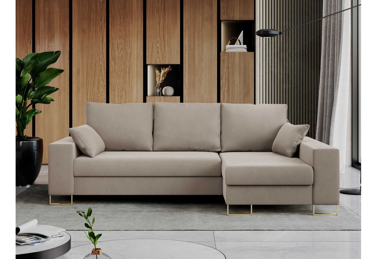 Narożnik DORIAN L - uniwersalny - beżowy, welwet