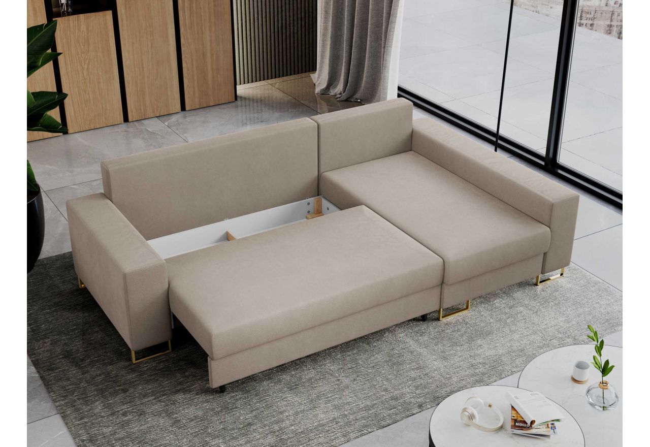 Narożnik DORIAN L - uniwersalny - beżowy, welwet