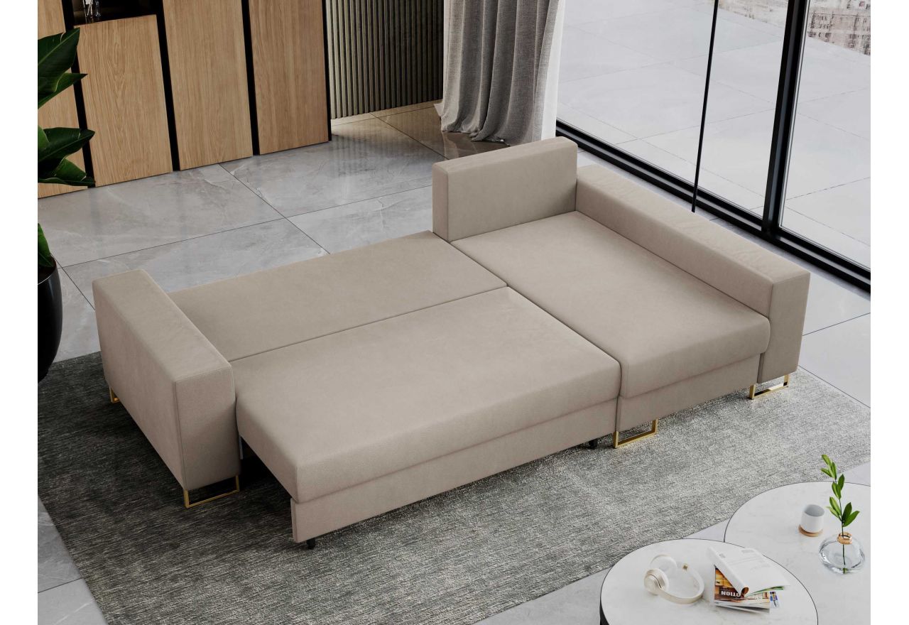 Narożnik DORIAN L - uniwersalny - beżowy, welwet