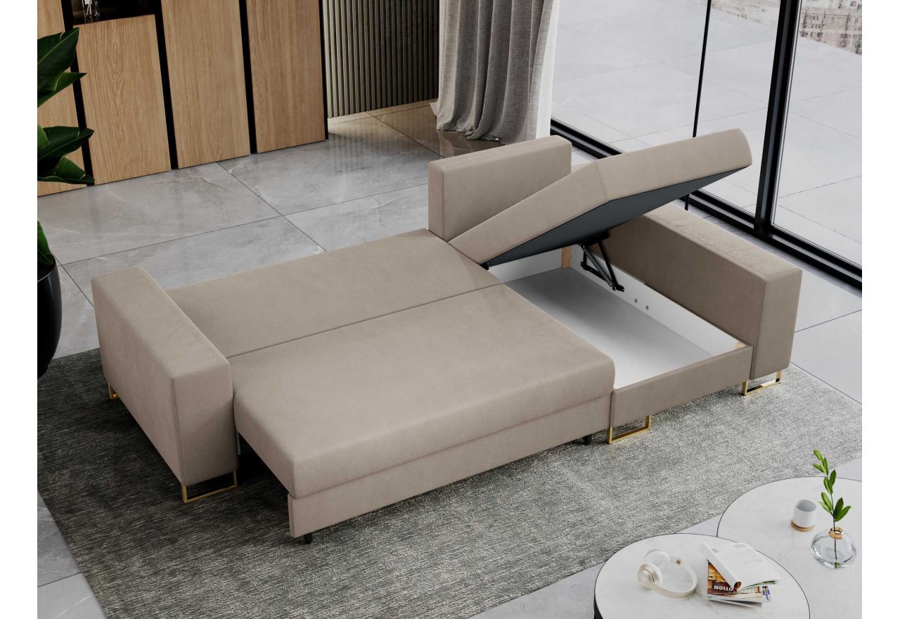 Narożnik DORIAN L - uniwersalny - beżowy, welwet