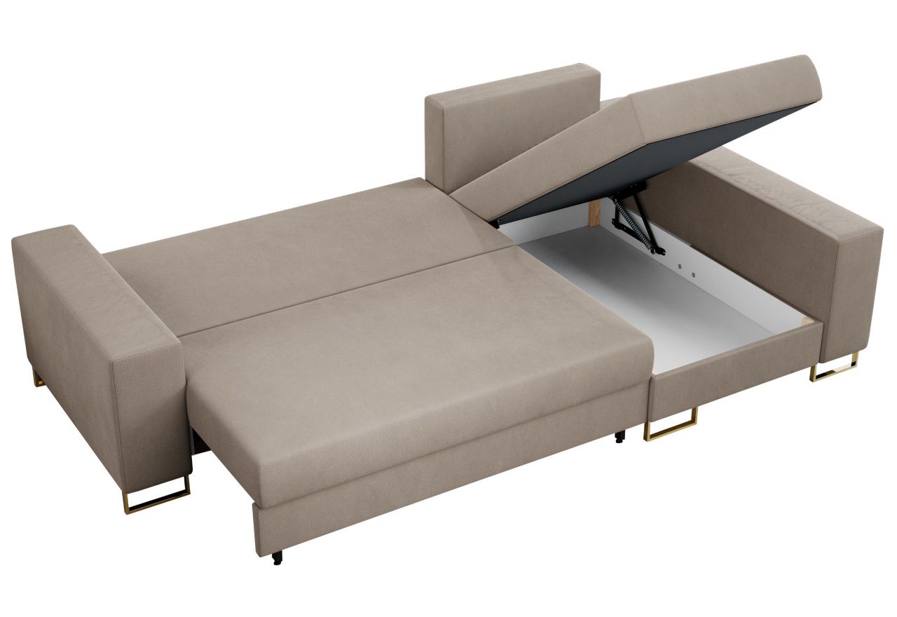 Narożnik DORIAN L - uniwersalny - beżowy, welwet