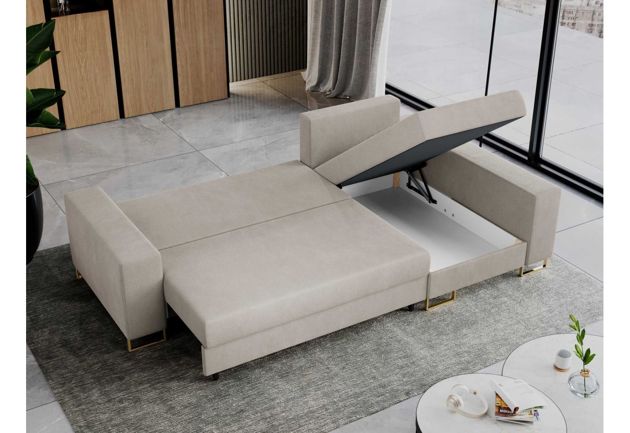 Narożnik DORIAN L - uniwersalny - kremowy, welwet