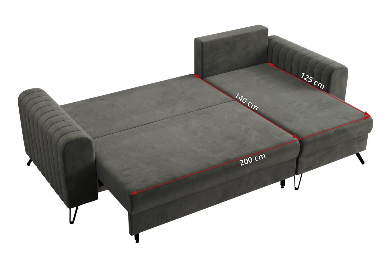 Narożnik AXEL L - uniwersalny - ciemnoszary, welwet