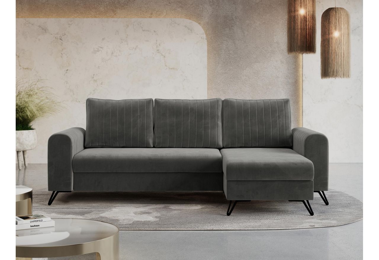 Narożnik AXEL L - uniwersalny - ciemnoszary, welwet