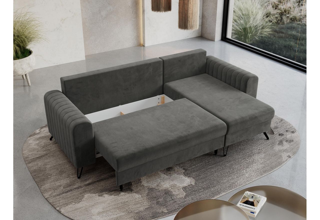 Narożnik AXEL L - uniwersalny - ciemnoszary, welwet