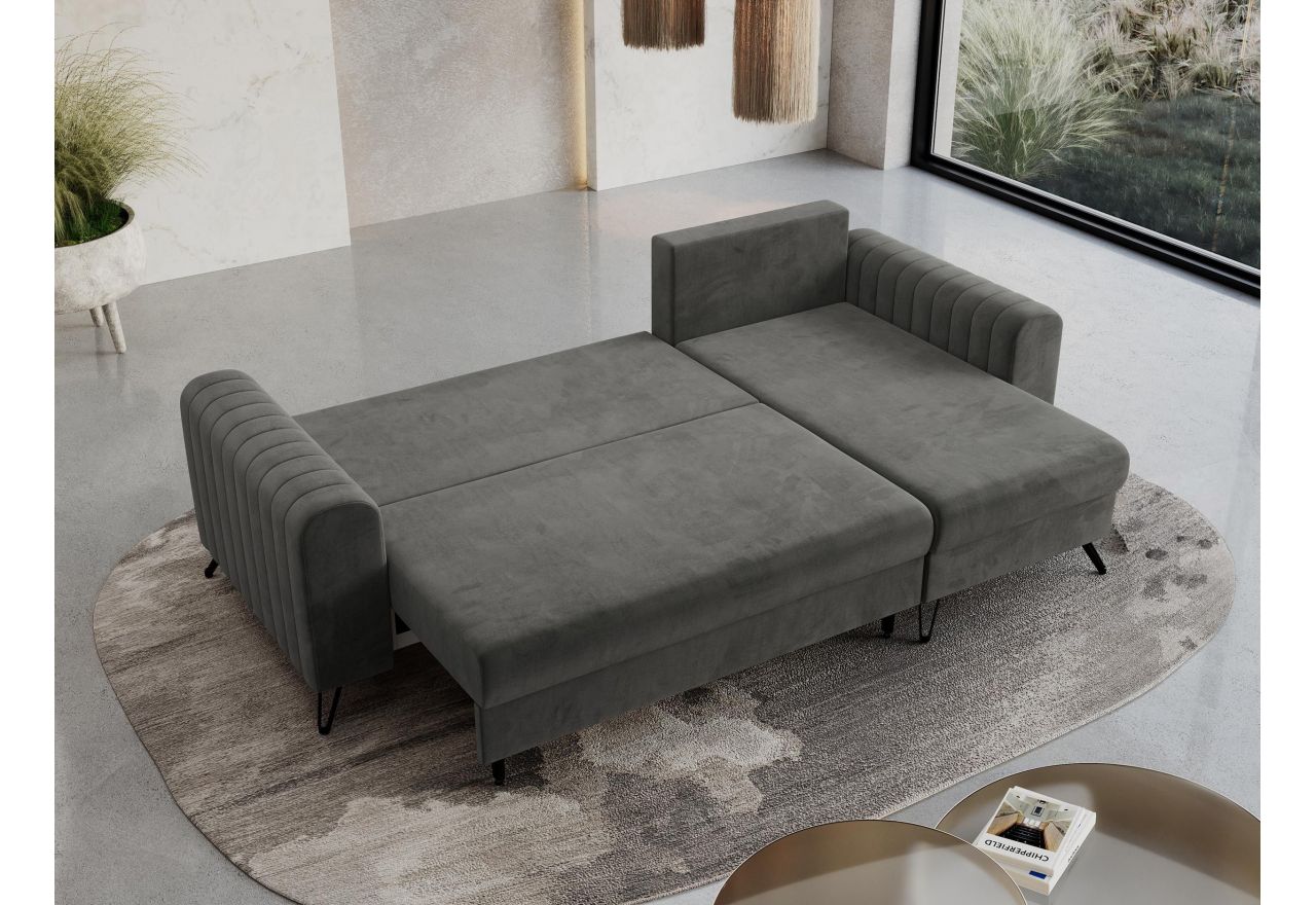 Narożnik AXEL L - uniwersalny - ciemnoszary, welwet