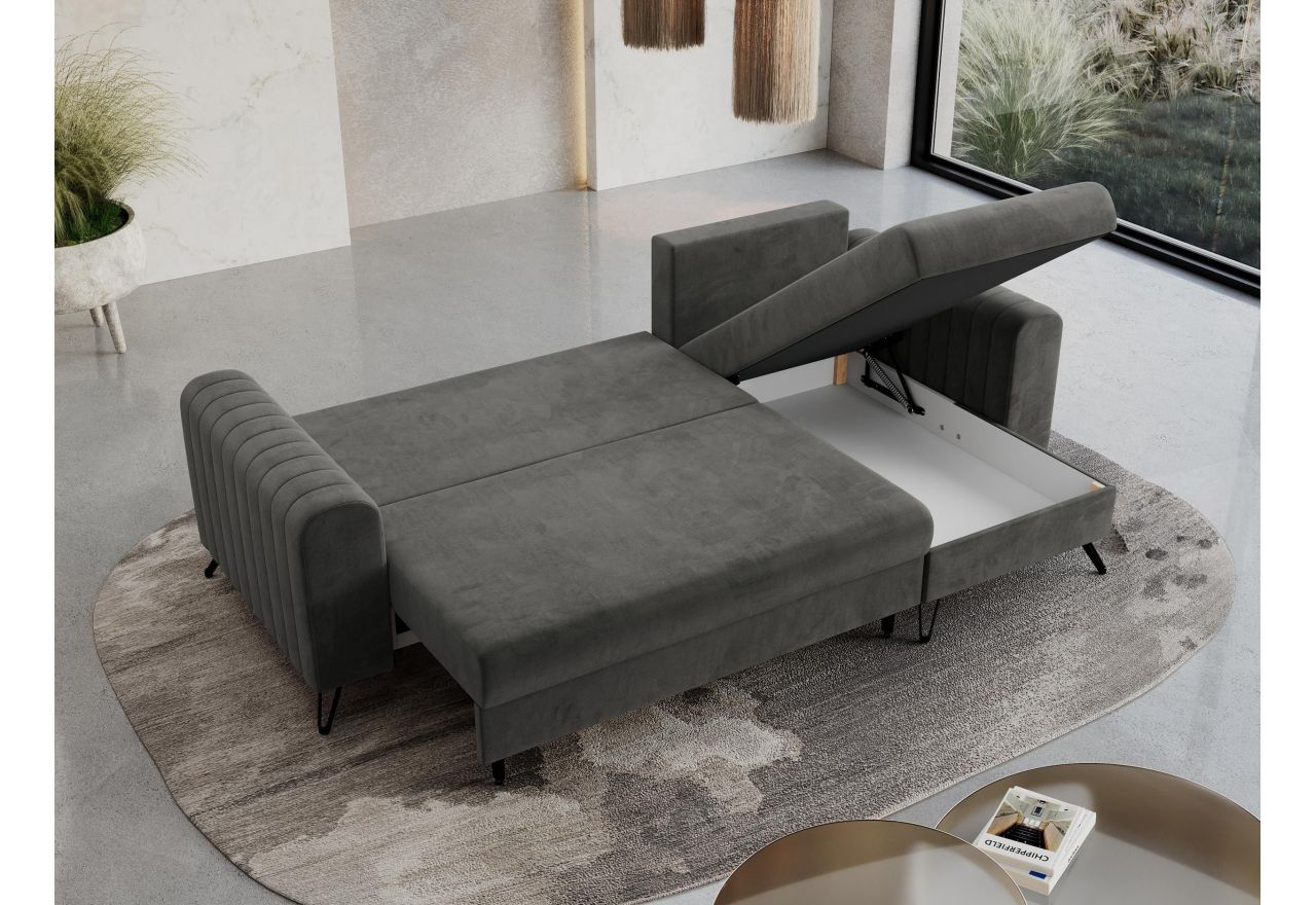 Narożnik AXEL L - uniwersalny - ciemnoszary, welwet