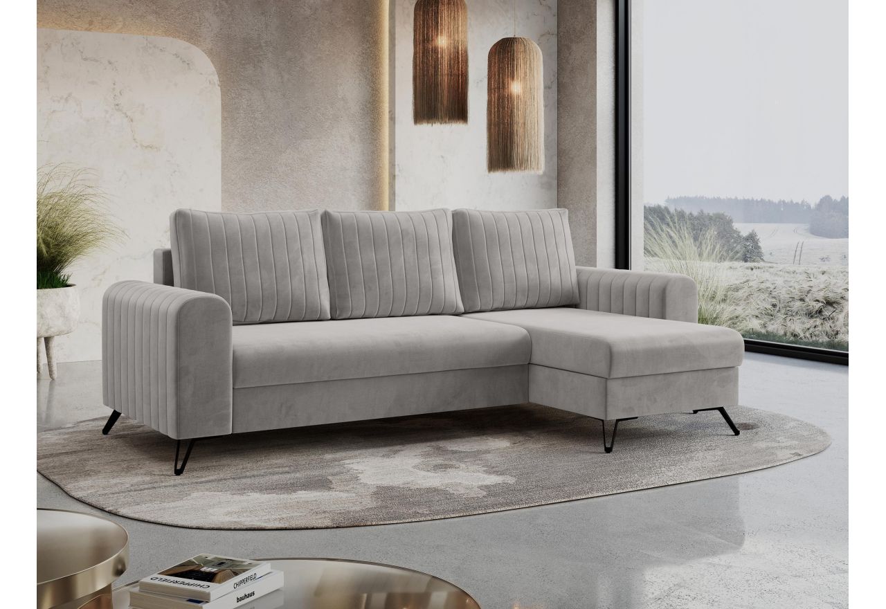 Narożnik AXEL L - uniwersalny - jasnoszary, welwet