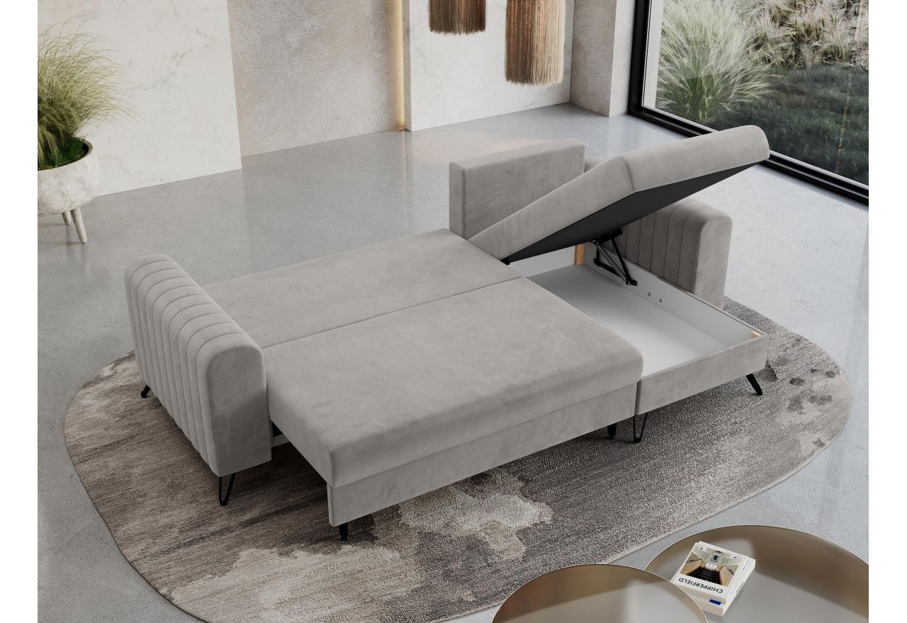 Narożnik AXEL L - uniwersalny - jasnoszary, welwet