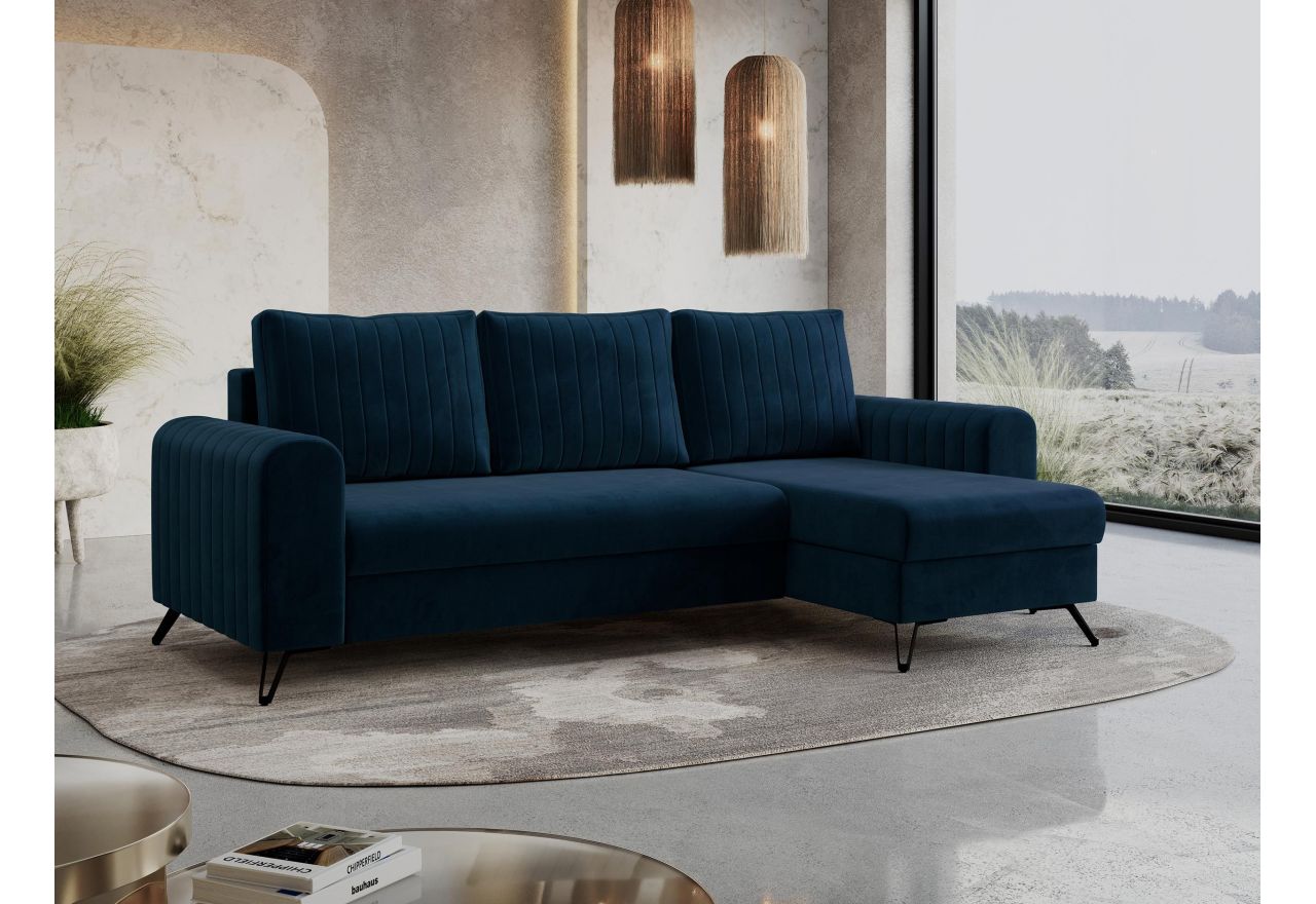 Narożnik AXEL L - uniwersalny - ciemnoniebieski, welwet