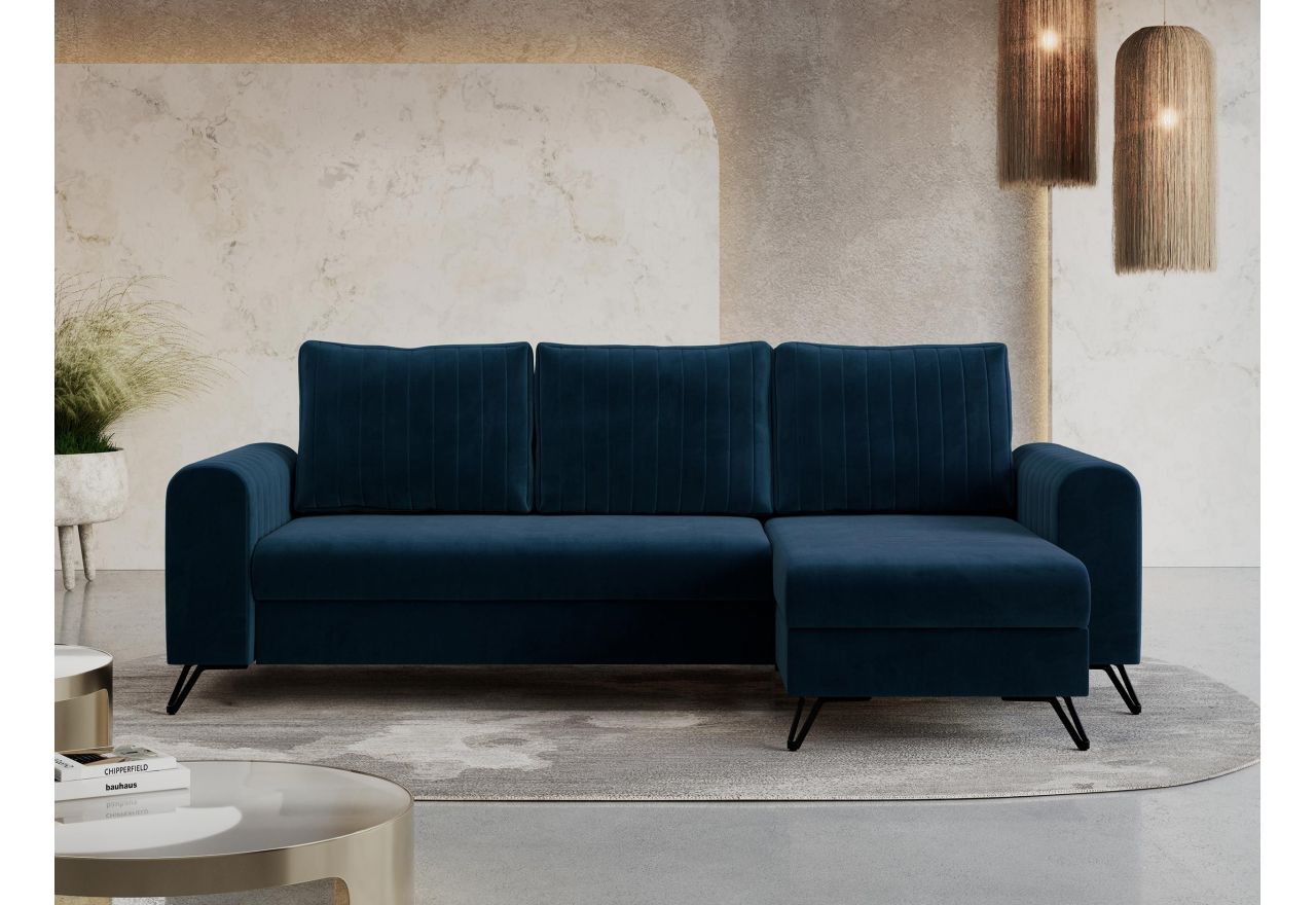 Narożnik AXEL L - uniwersalny - ciemnoniebieski, welwet