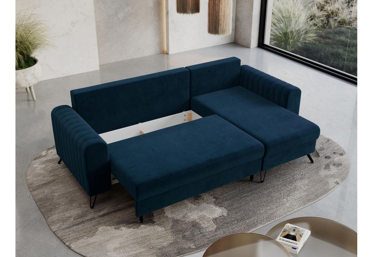 Narożnik AXEL L - uniwersalny - ciemnoniebieski, welwet