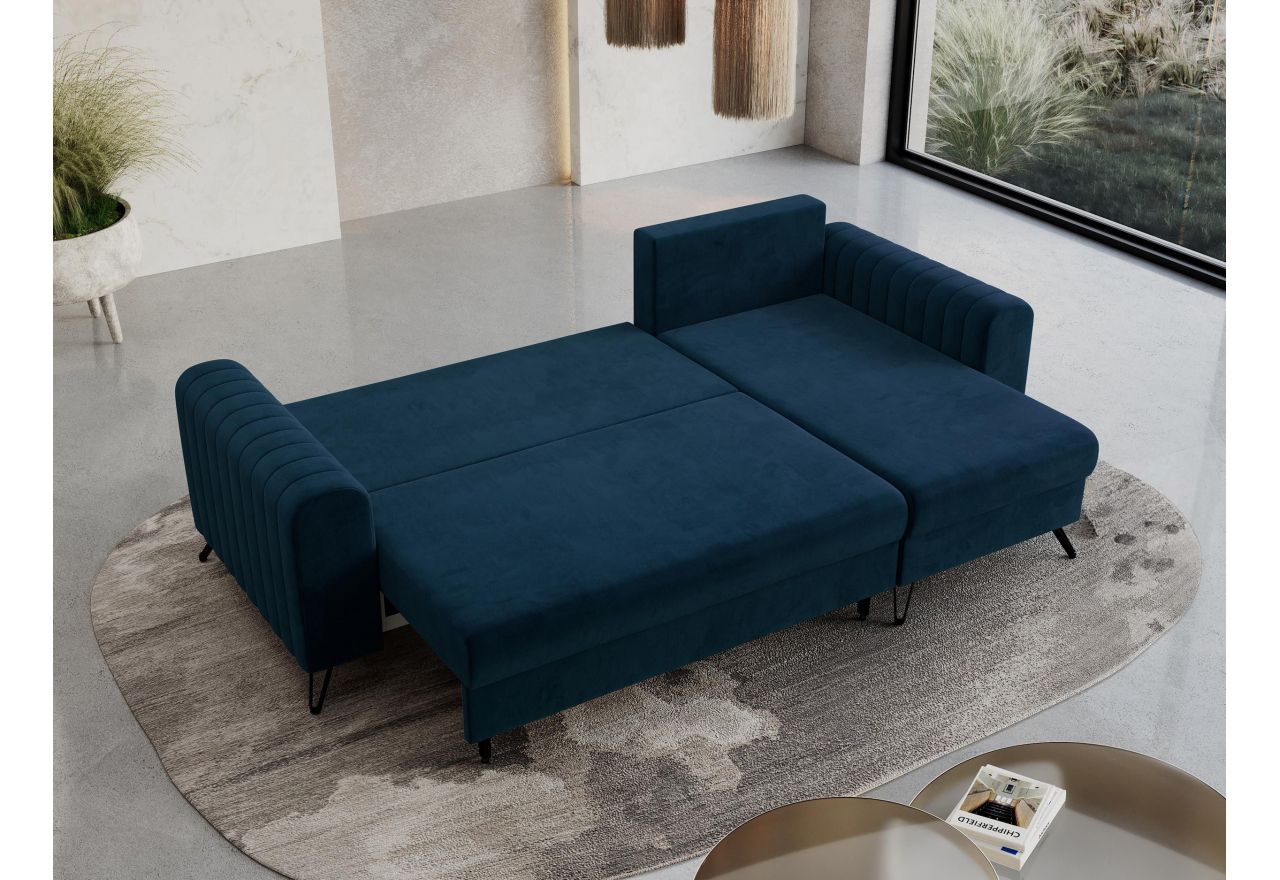 Narożnik AXEL L - uniwersalny - ciemnoniebieski, welwet