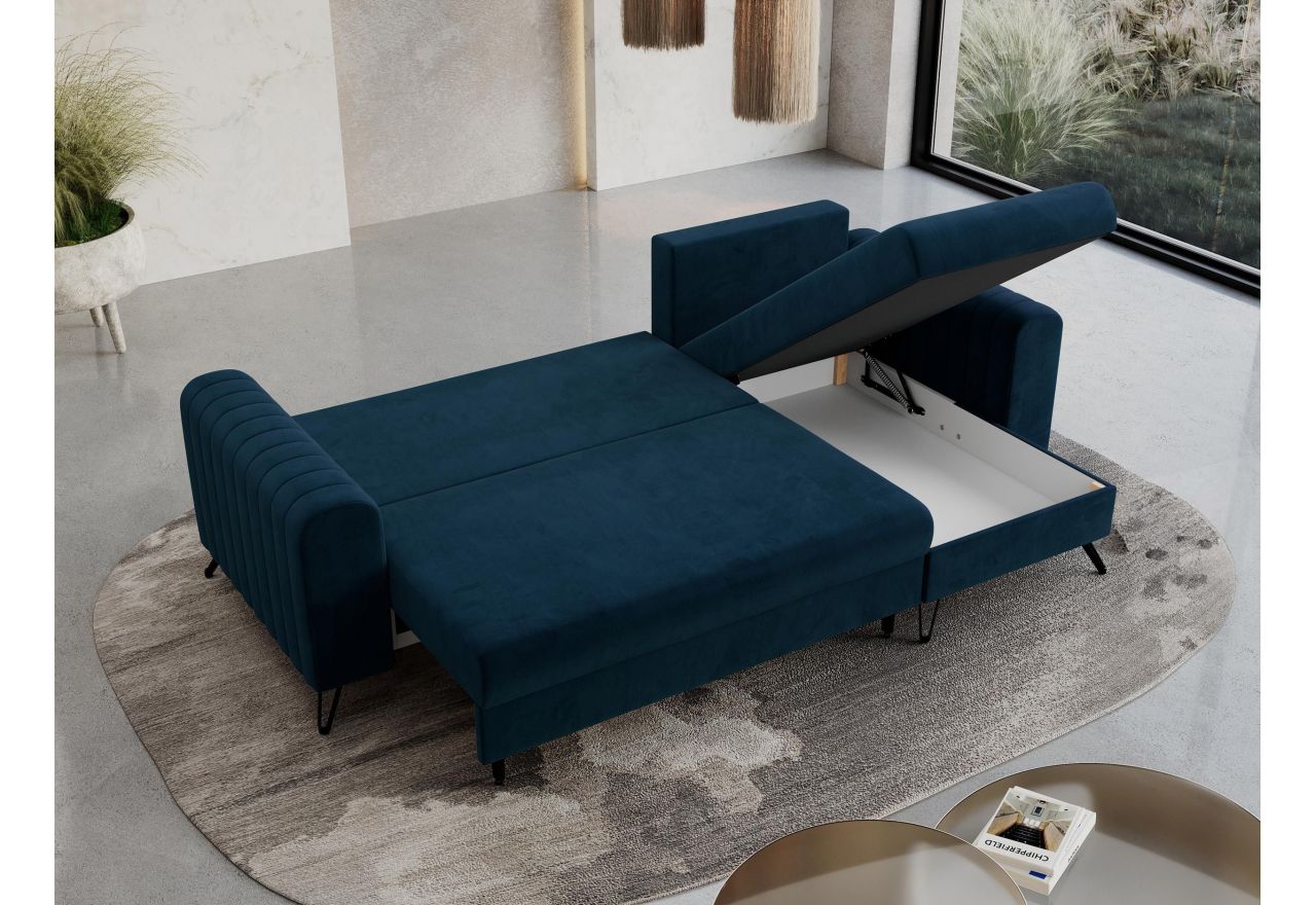 Narożnik AXEL L - uniwersalny - ciemnoniebieski, welwet