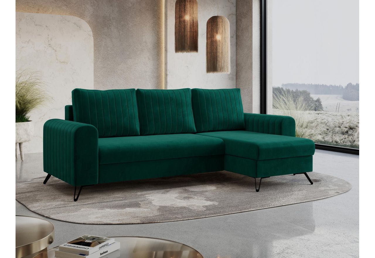 Narożnik AXEL L - uniwersalny - ciemnozielony, welwet