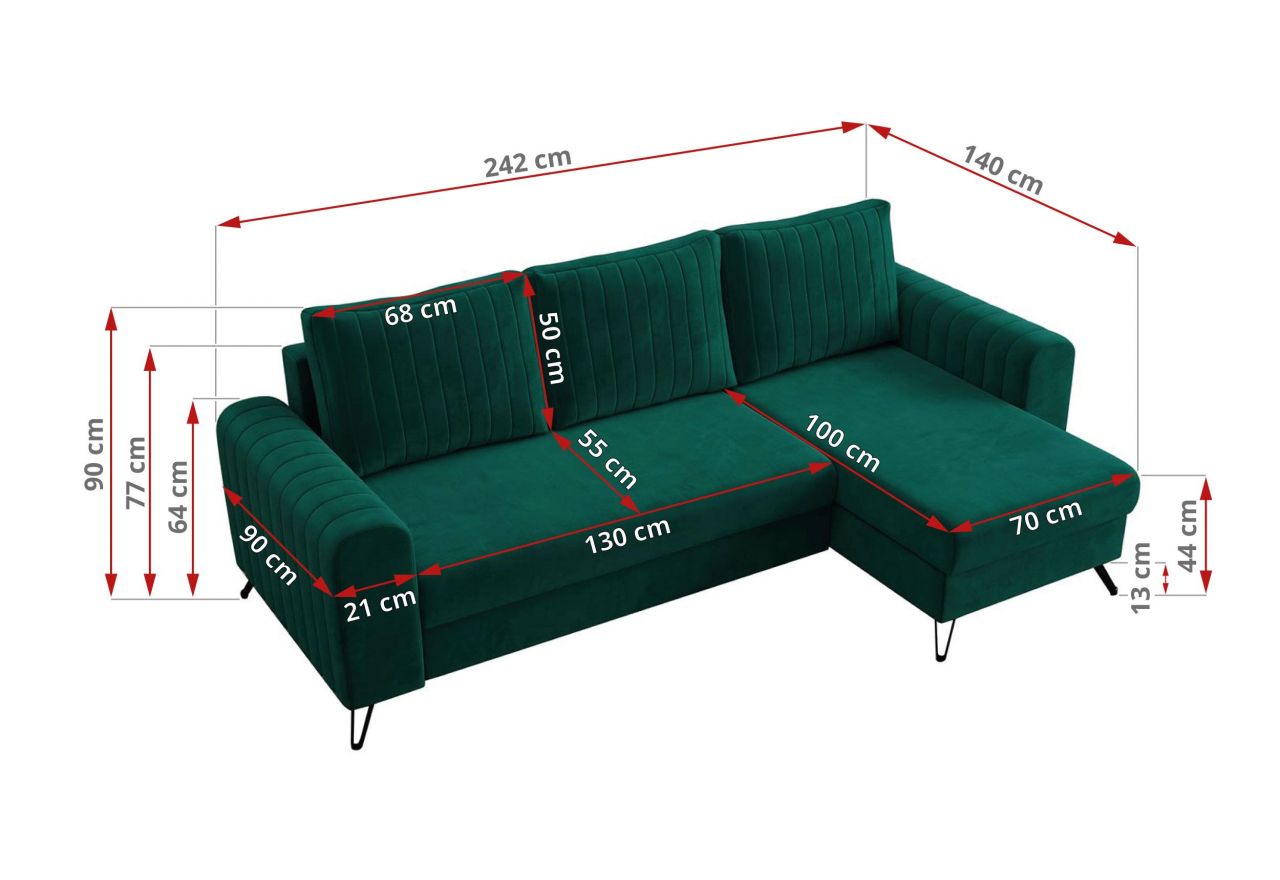 Narożnik AXEL L - uniwersalny - ciemnozielony, welwet