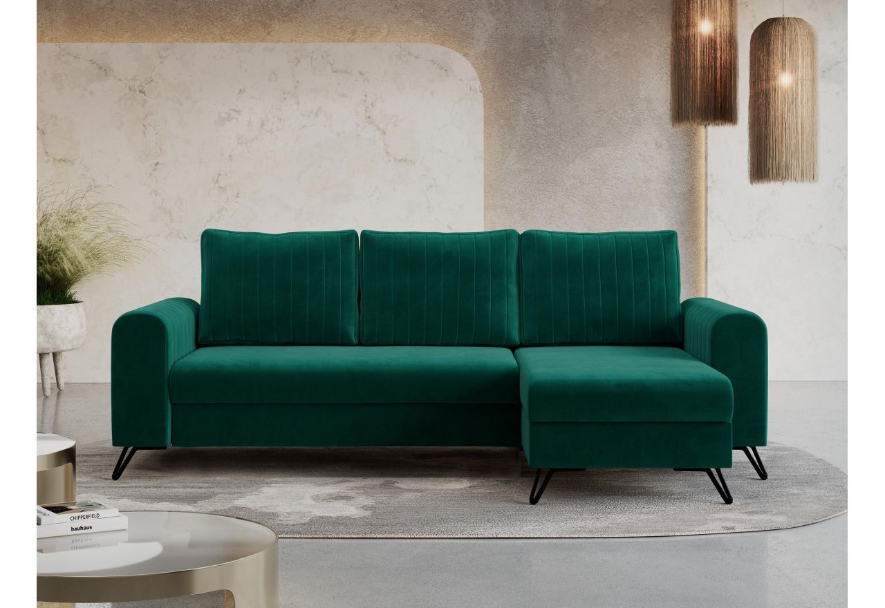 Narożnik AXEL L - uniwersalny - ciemnozielony, welwet