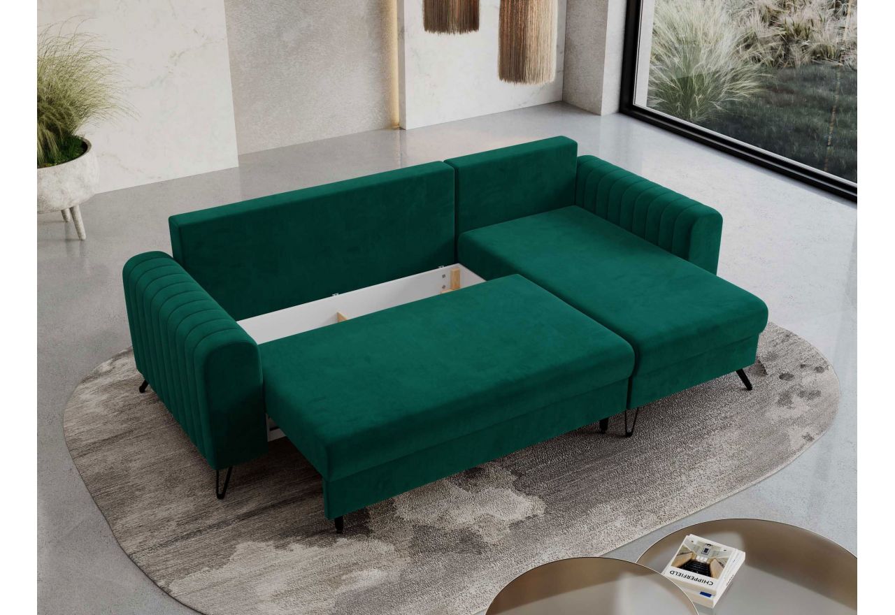 Narożnik AXEL L - uniwersalny - ciemnozielony, welwet