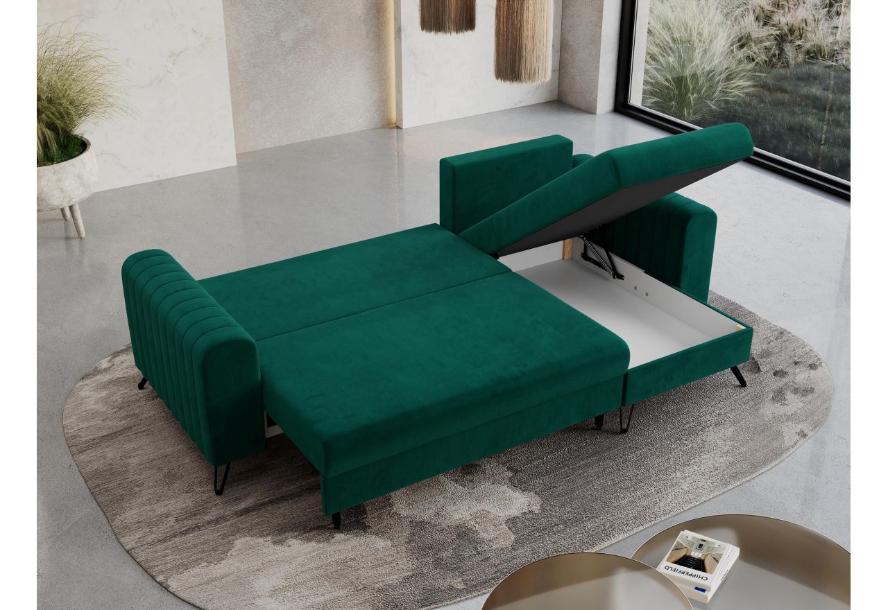 Narożnik AXEL L - uniwersalny - ciemnozielony, welwet