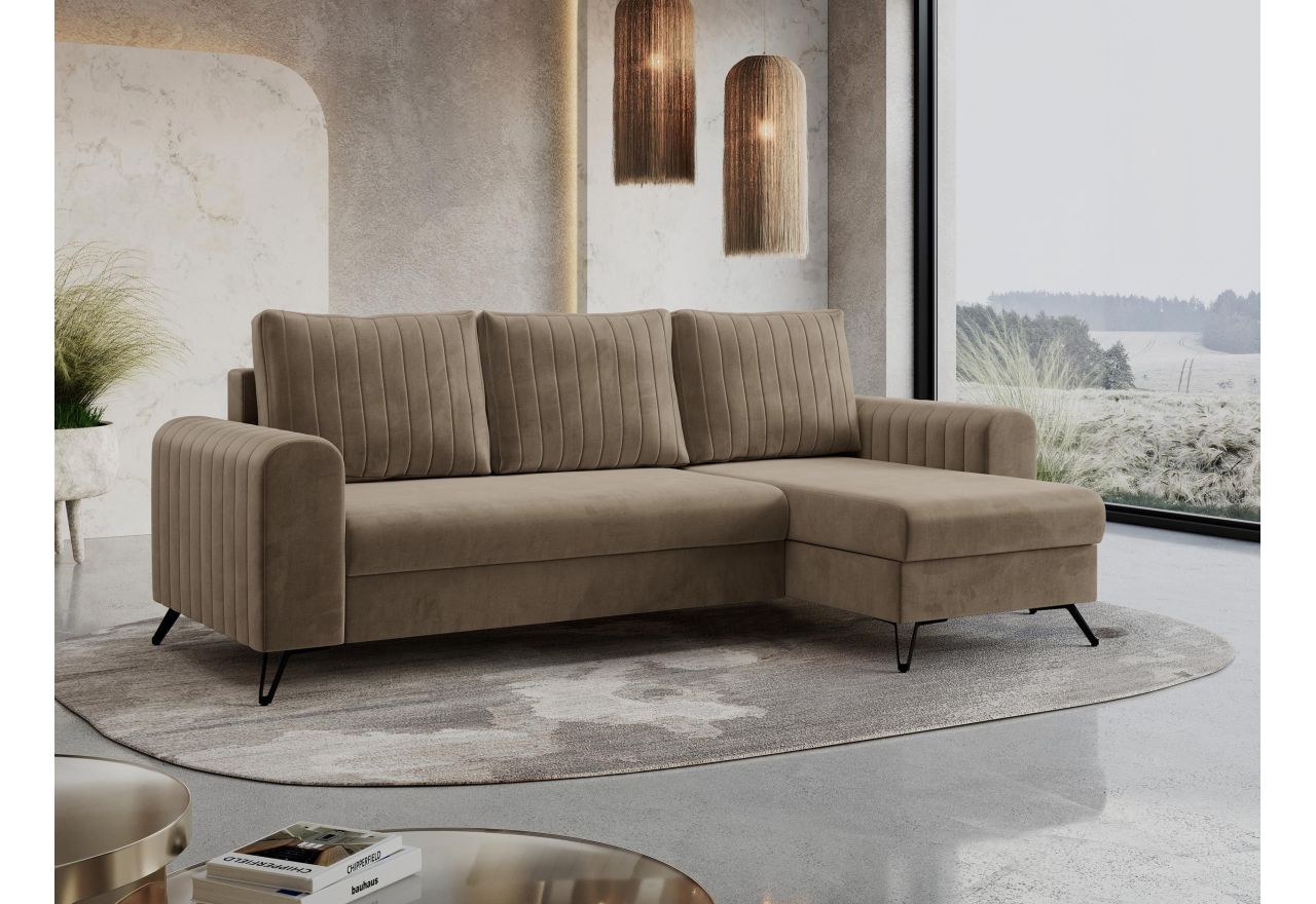 Narożnik AXEL L - uniwersalny - jasnobrązowy, welwet