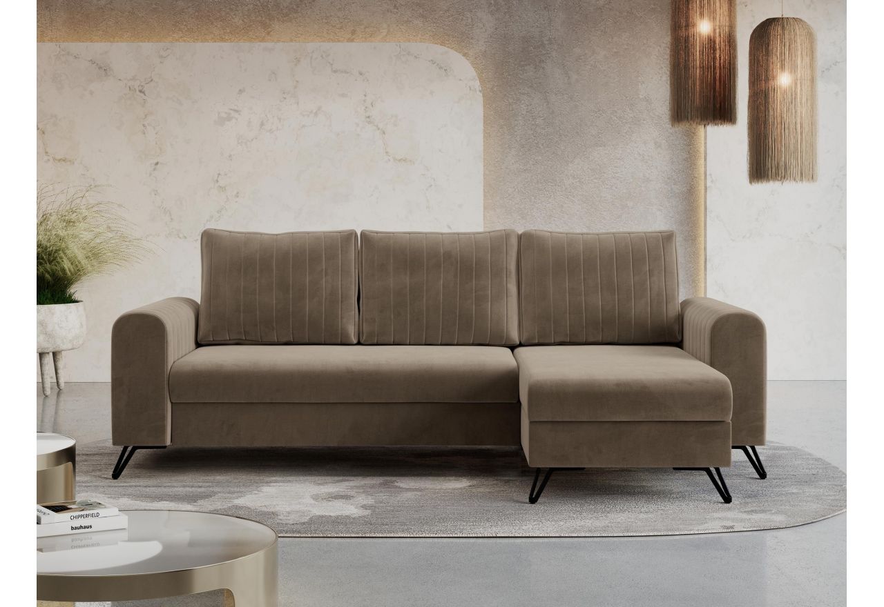 Narożnik AXEL L - uniwersalny - jasnobrązowy, welwet