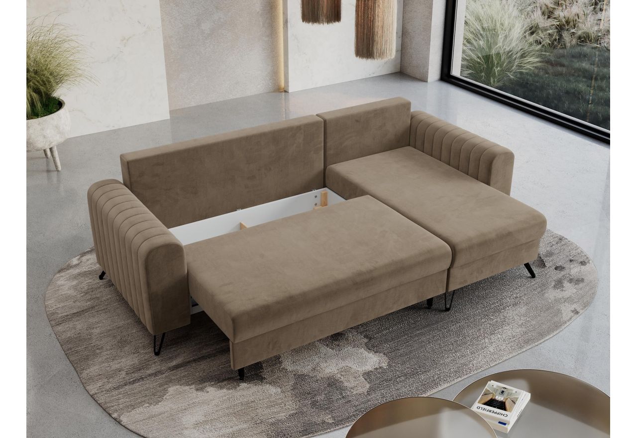 Narożnik AXEL L - uniwersalny - jasnobrązowy, welwet