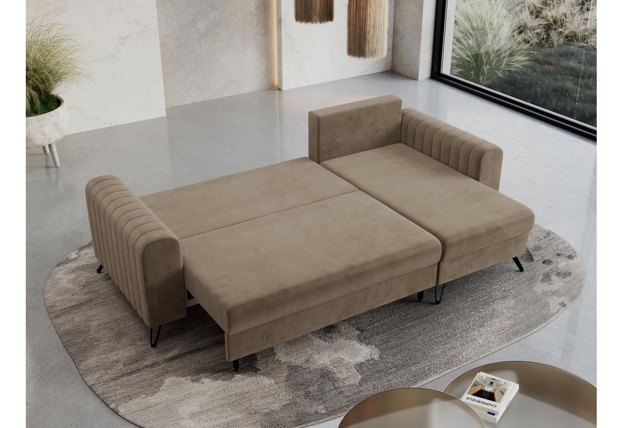 Narożnik AXEL L - uniwersalny - jasnobrązowy, welwet