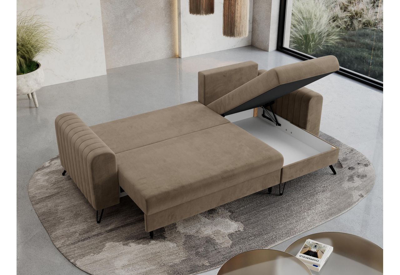 Narożnik AXEL L - uniwersalny - jasnobrązowy, welwet