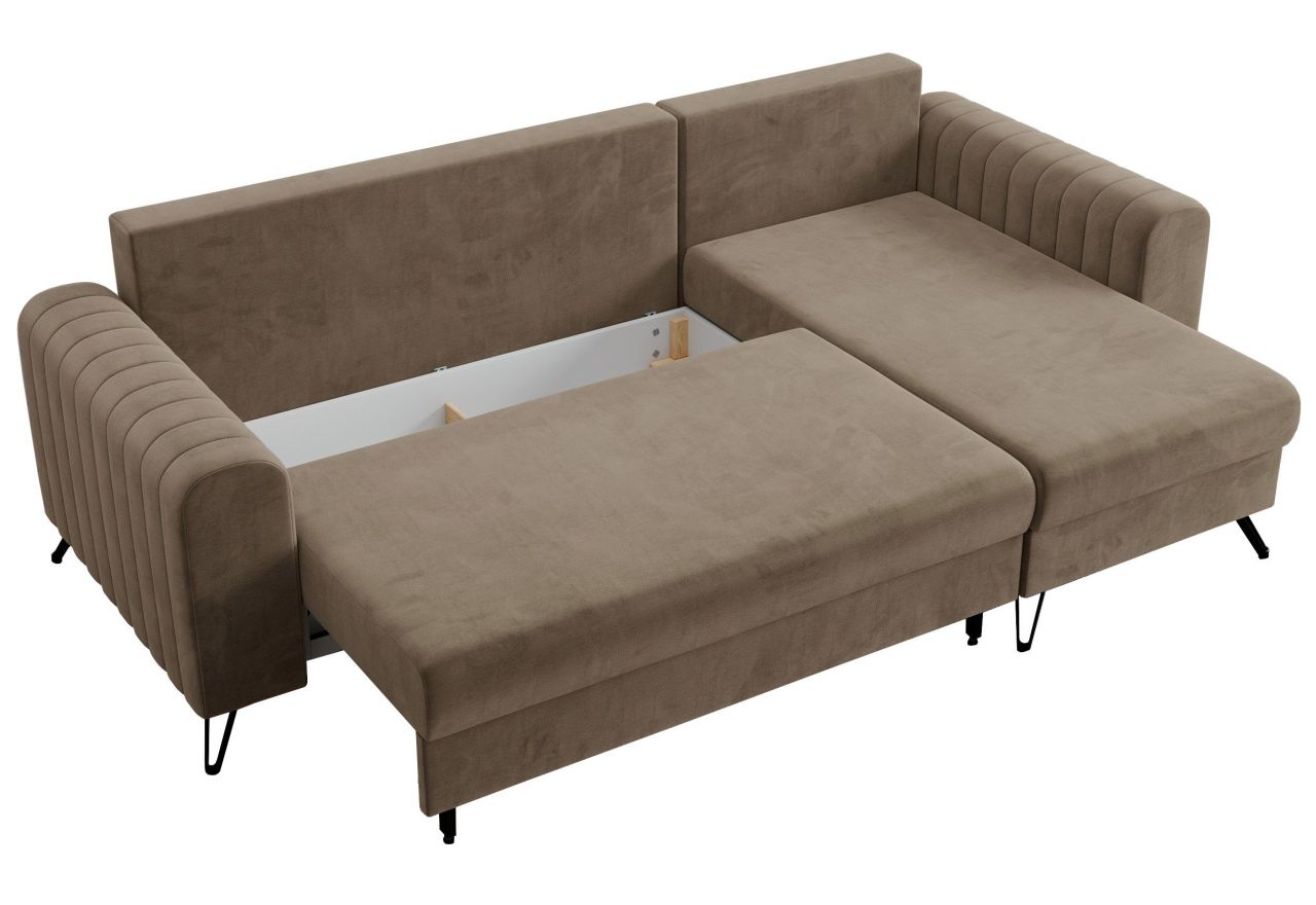 Narożnik AXEL L - uniwersalny - jasnobrązowy, welwet