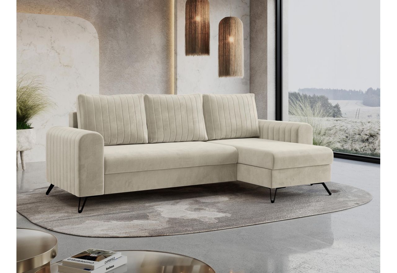 Narożnik AXEL L - uniwersalny - beżowy, welwet