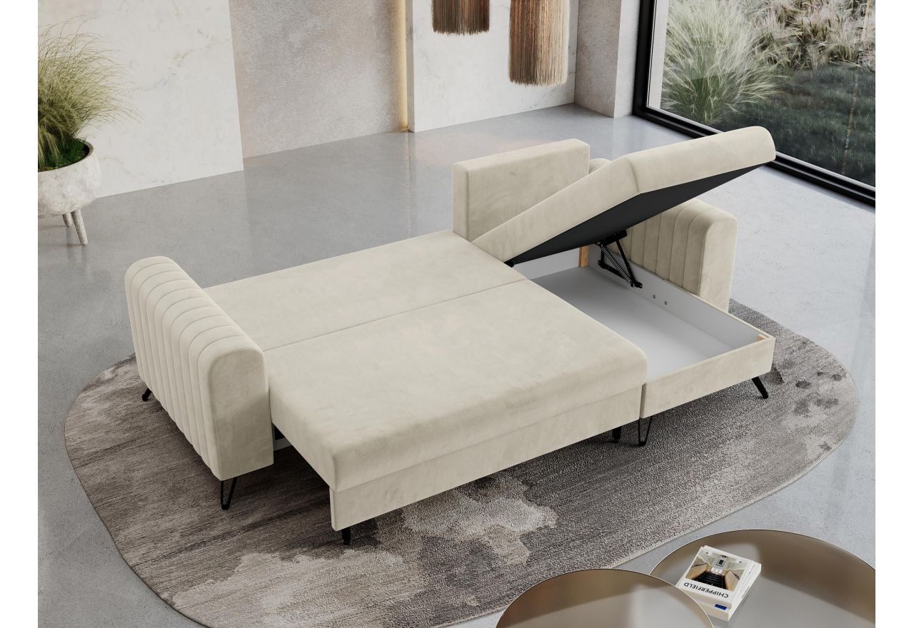 Narożnik AXEL L - uniwersalny - beżowy, welwet