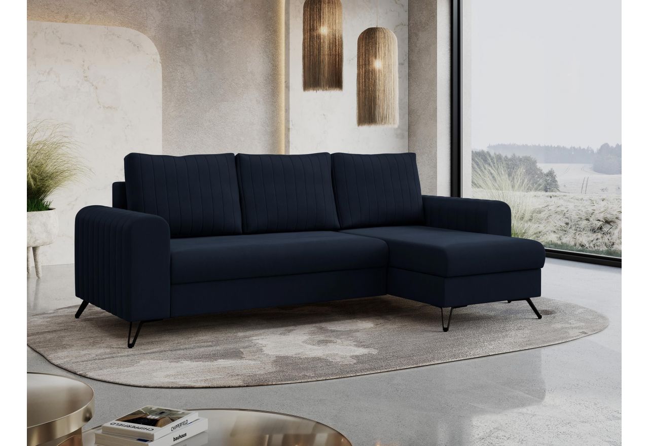 Narożnik AXEL L - uniwersalny - ciemnoniebieski, welwet