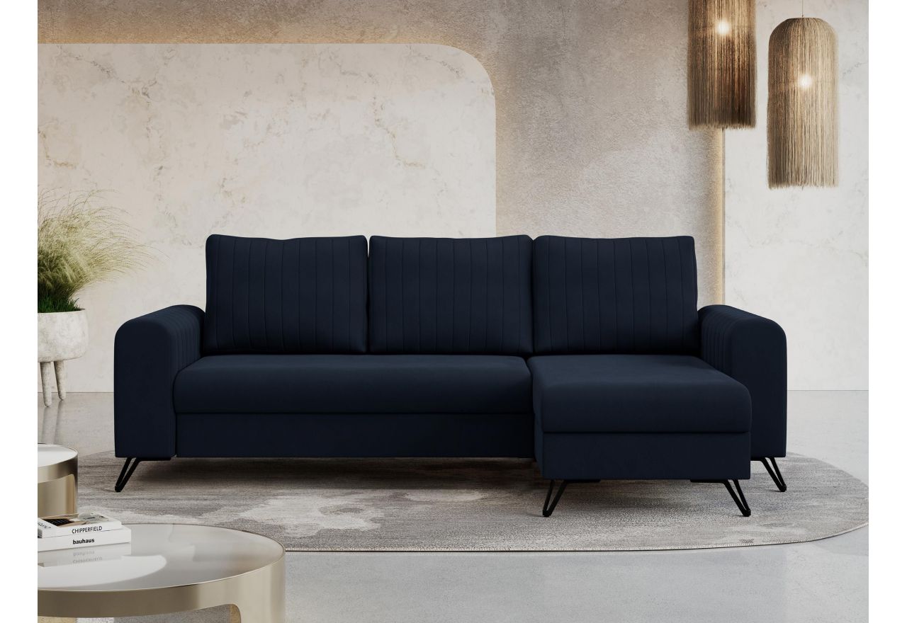 Narożnik AXEL L - uniwersalny - ciemnoniebieski, welwet