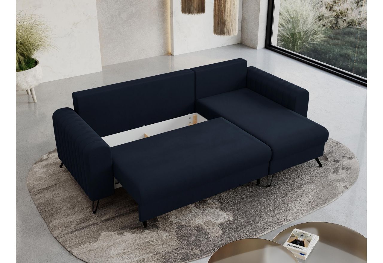 Narożnik AXEL L - uniwersalny - ciemnoniebieski, welwet