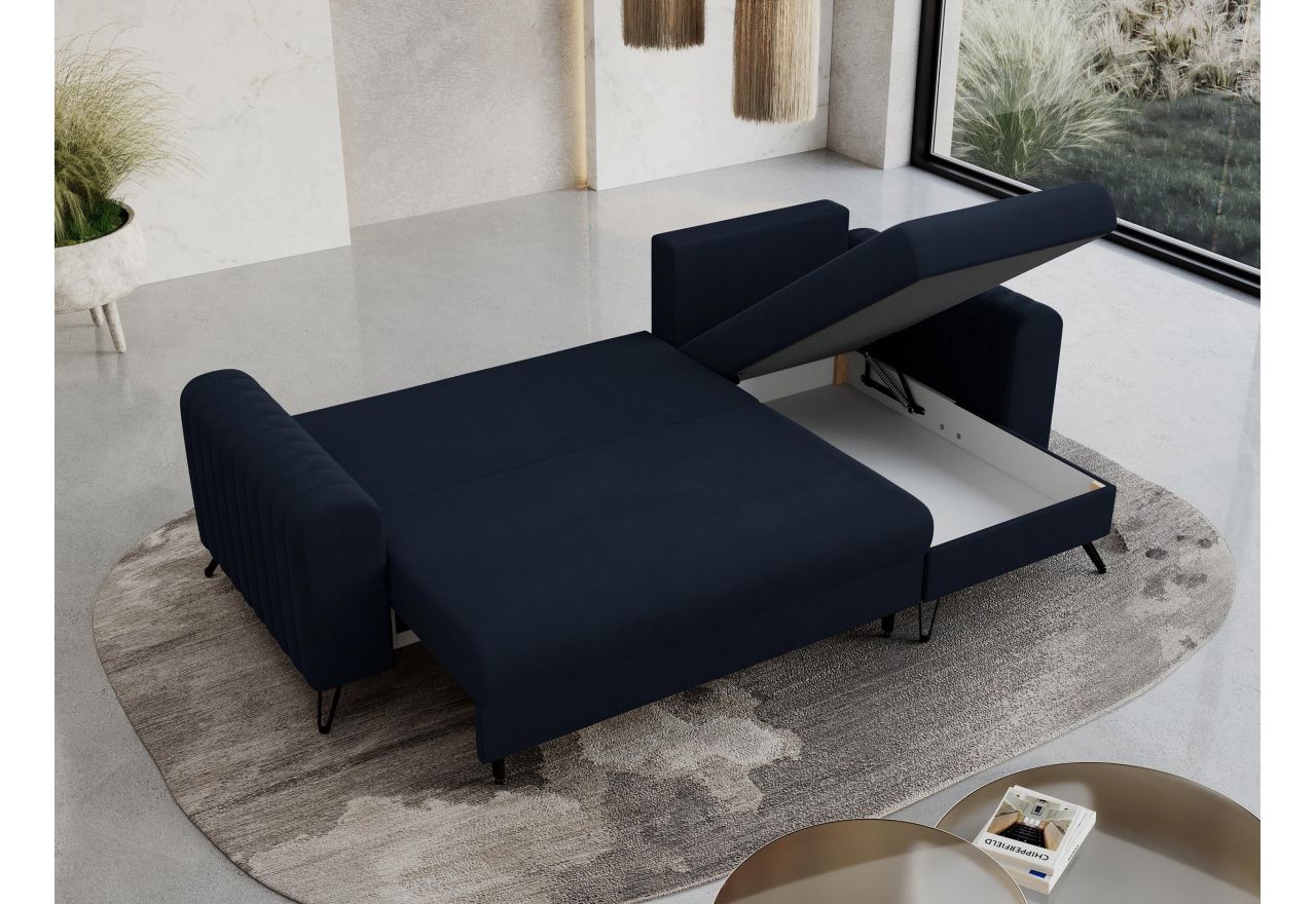 Narożnik AXEL L - uniwersalny - ciemnoniebieski, welwet