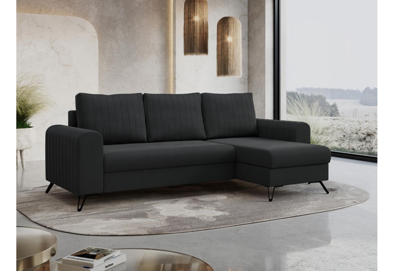 Narożnik AXEL L - uniwersalny - ciemnoszary, welwet