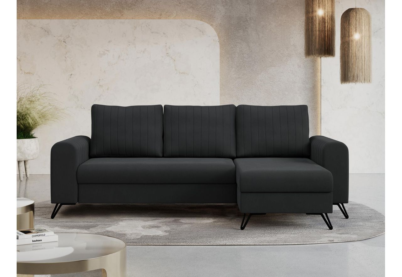 Narożnik AXEL L - uniwersalny - ciemnoszary, welwet