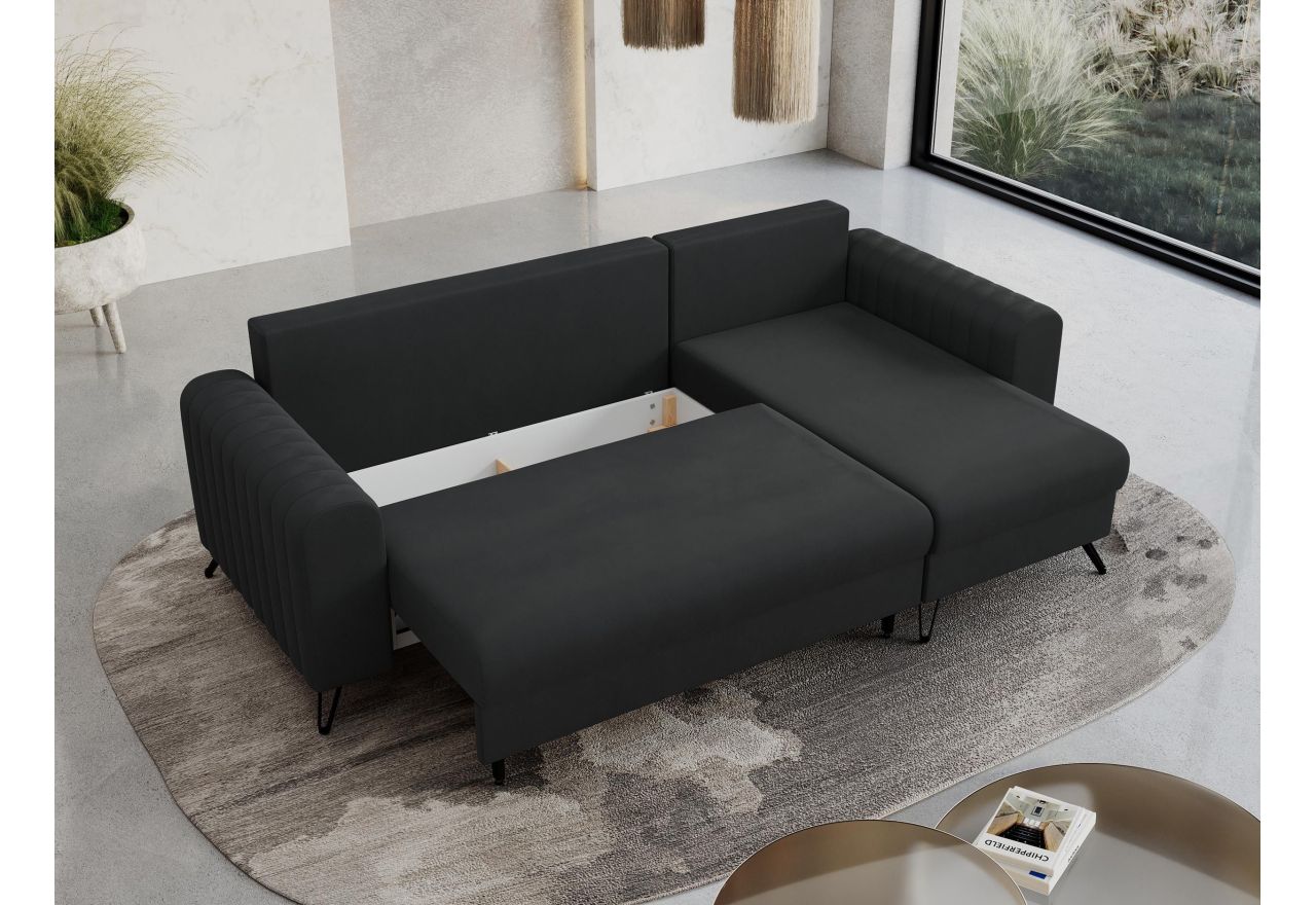 Narożnik AXEL L - uniwersalny - ciemnoszary, welwet