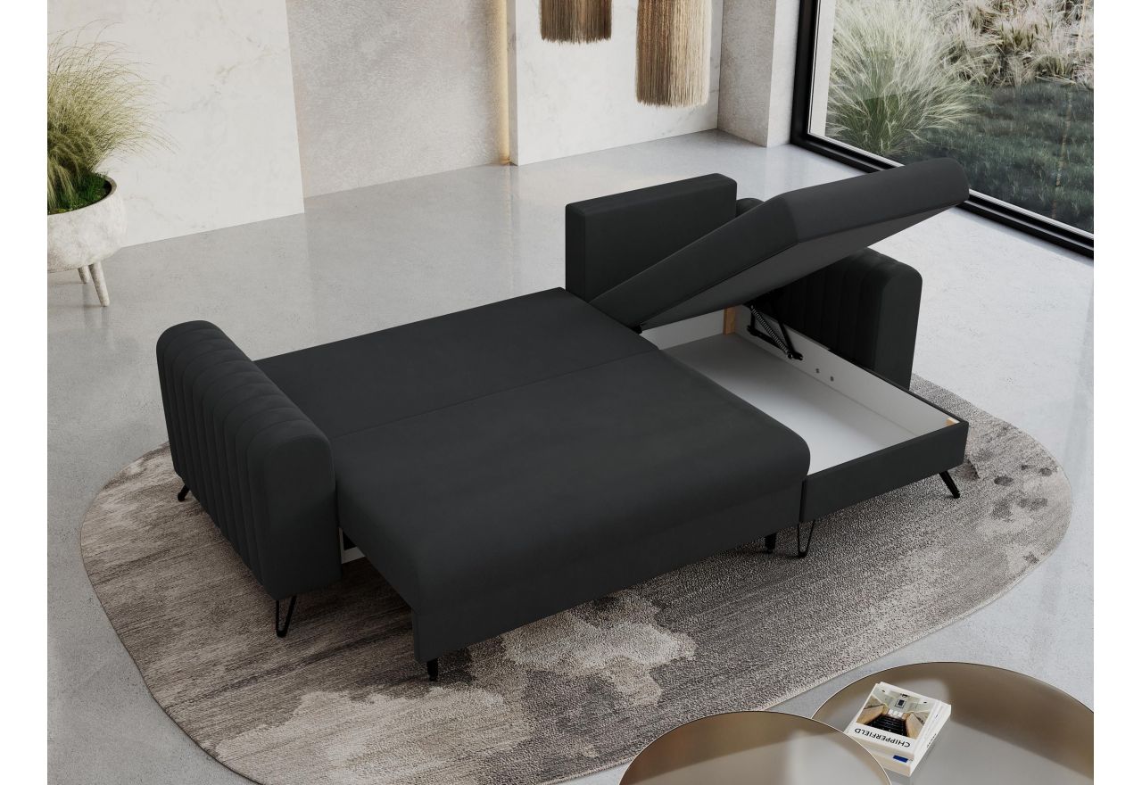 Narożnik AXEL L - uniwersalny - ciemnoszary, welwet