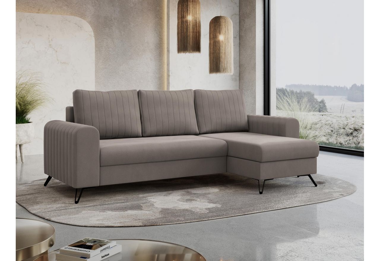 Narożnik AXEL L - uniwersalny - jasnobrązowy, welwet