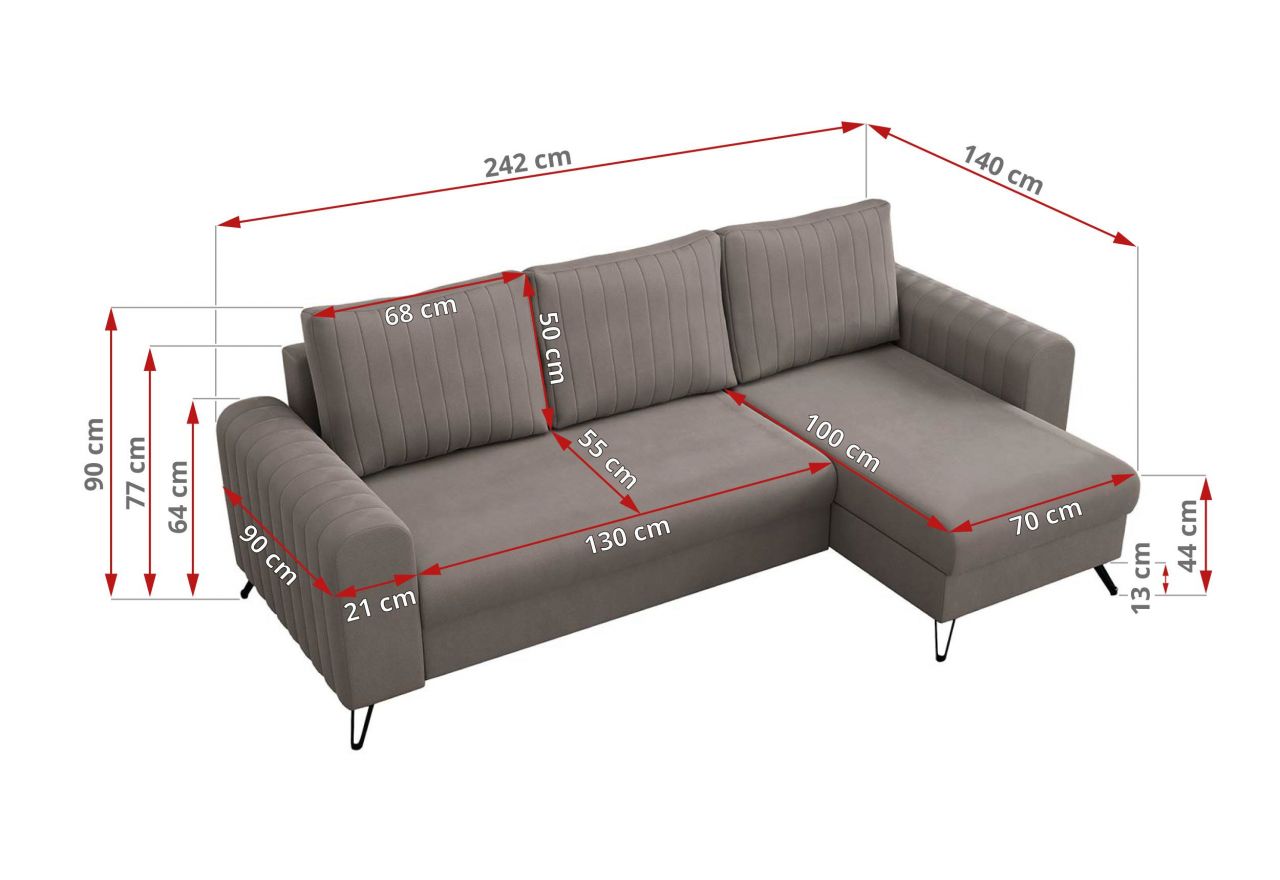 Narożnik AXEL L - uniwersalny - jasnobrązowy, welwet