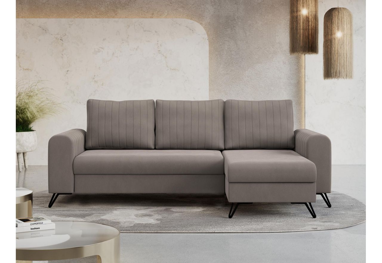 Narożnik AXEL L - uniwersalny - jasnobrązowy, welwet