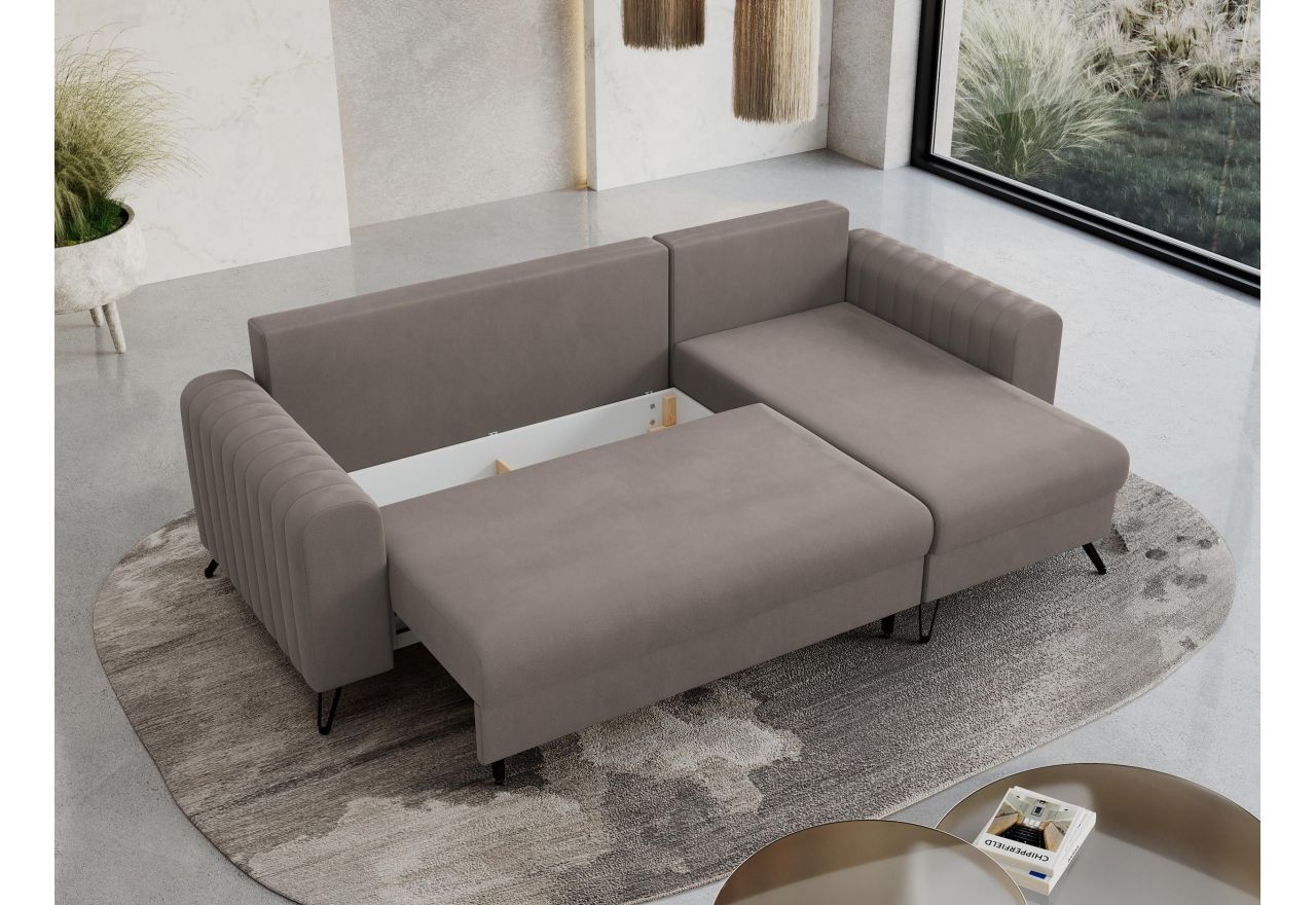 Narożnik AXEL L - uniwersalny - jasnobrązowy, welwet