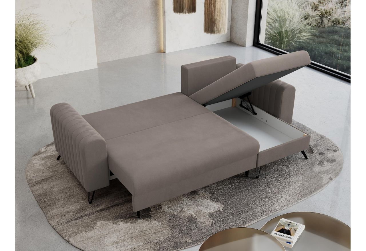 Narożnik AXEL L - uniwersalny - jasnobrązowy, welwet