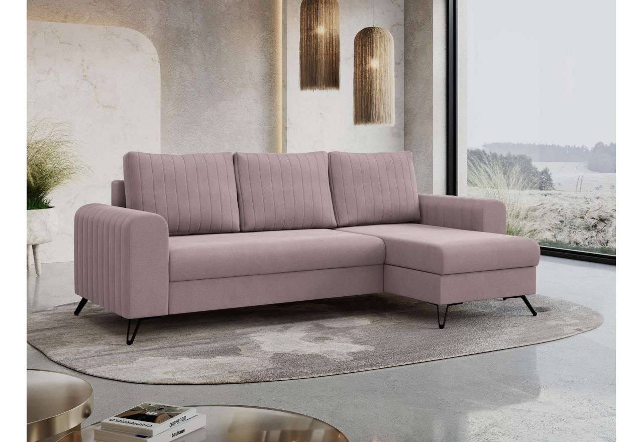 Narożnik AXEL L - uniwersalny - różowy, welwet