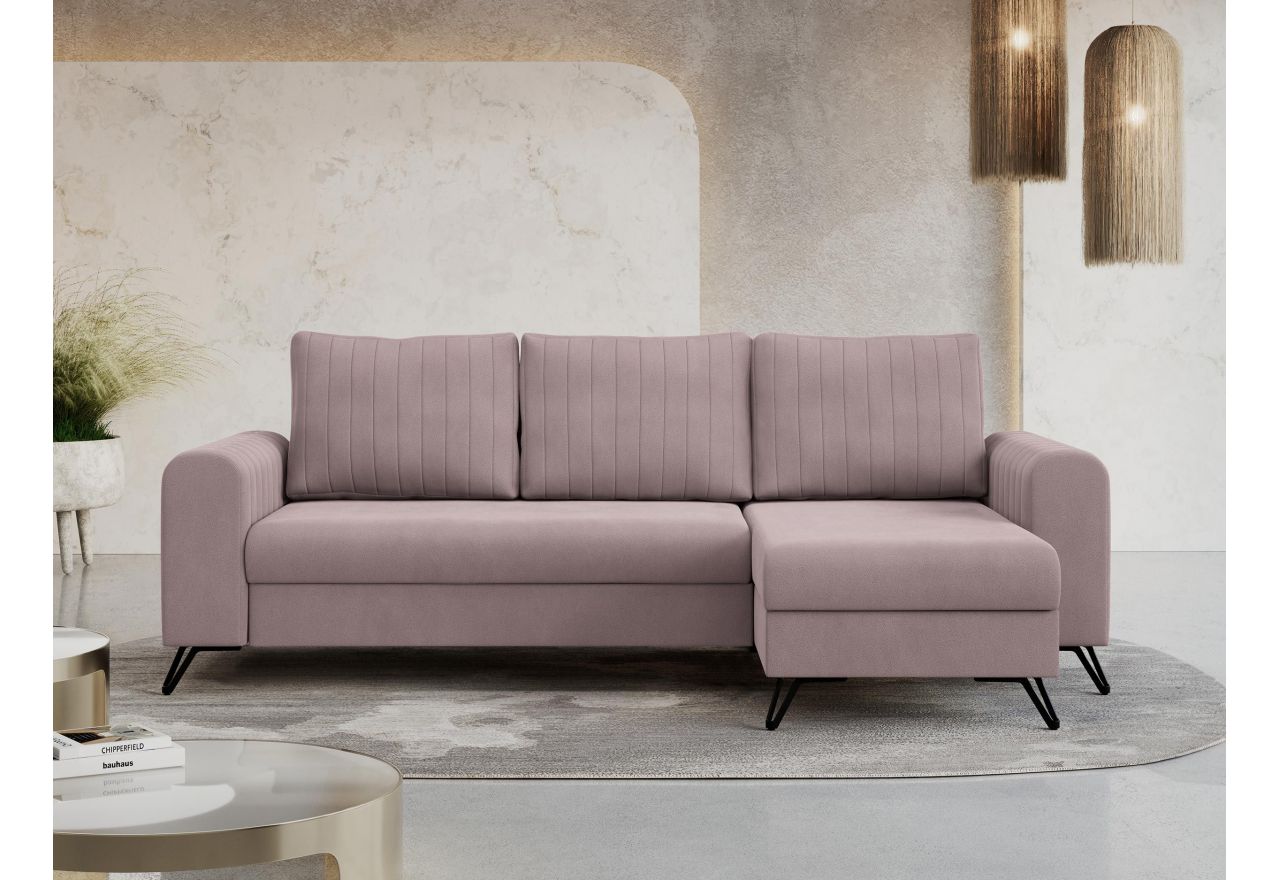 Narożnik AXEL L - uniwersalny - różowy, welwet